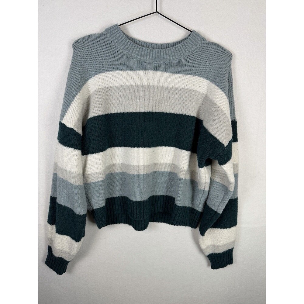 Hollister Womens Size M Cropped Sweater Striped Knit Pullover Long Sleeve Top